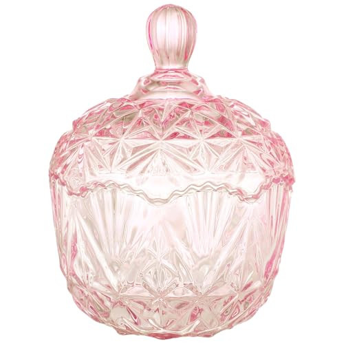 DoubleFill 26 oz Large Glass Candy Dish with Lids Crystal Candy Jar with Lid Halloween Decorative Covered Glass Jar Jewelry Box Wedding Buffet Biscuit Containers for Snacks(Pink,Classic) | Amazon (US)
