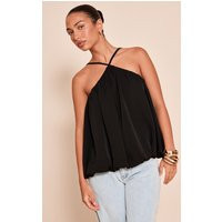 Black Chiffon Halter Neck Puff Ball Top | PrettyLittleThing US