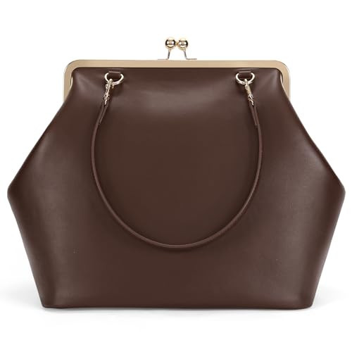 CATSEA Large Women's Kiss Lock Bag PU Medium Top Handle Handbags Kiss Clasp Shoulder Bags Tote Purse Messenger Clutch (Brown) | Amazon (US)