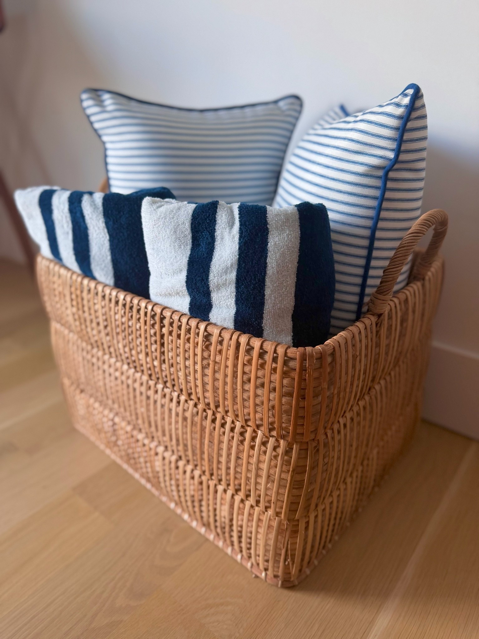 This basket us beautiful and high quality and in comes in several sizes - here I have it our guest room with towels and pillows for the outdoor lounge chairs

#LTKHome #LTKSeasonal