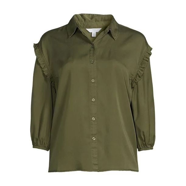 Time and Tru Women's Ruffle Sleeve Button Front Blouse | Walmart (US)