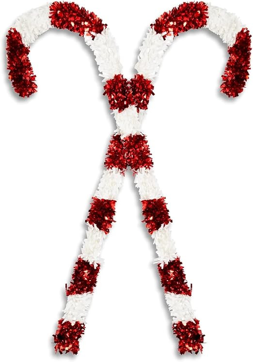 Bright Creations 2 Pack Giant Christmas Candy Cane Decorations, Outdoor Red and White Tinsel Deco... | Amazon (US)