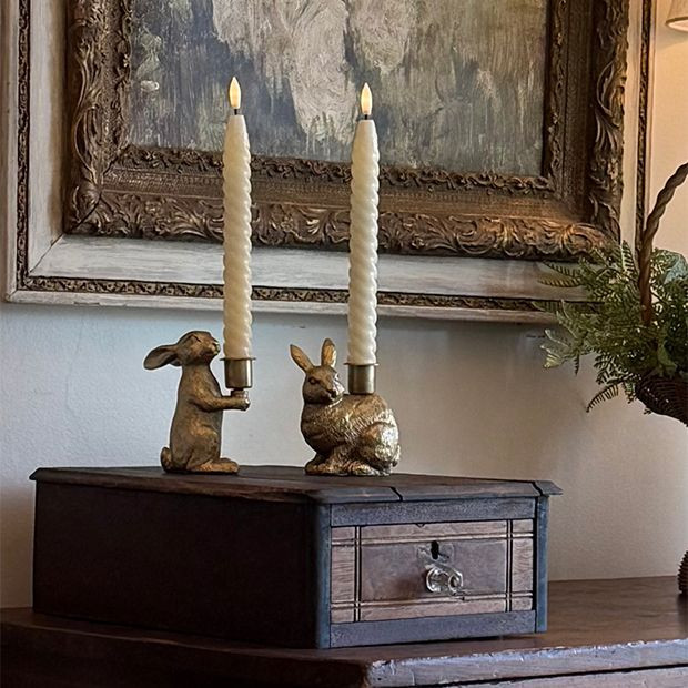 Rabbit Taper Candle Holder Set of 2 | Antique Farm House