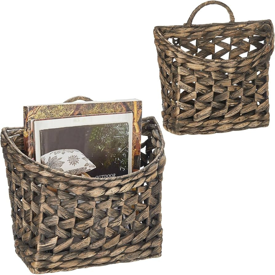 mDesign Zig Zag Woven Hyacinth Hanging Wall Mount Storage Organizer Basket - Rustic Hangable Moun... | Amazon (US)