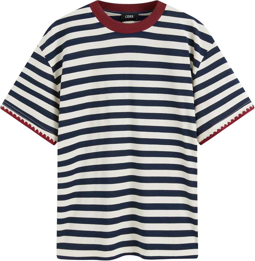 CIDER Women Striped Tops Oversized Loose Crew Neck T-Shirts Short Sleeve Casual Summer Tee Shirts | Amazon (US)