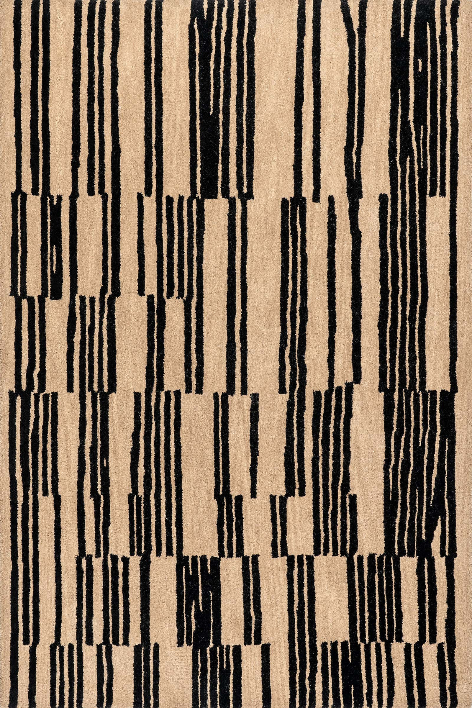 Tara Striped Wool Rug | Black | Rugs USA