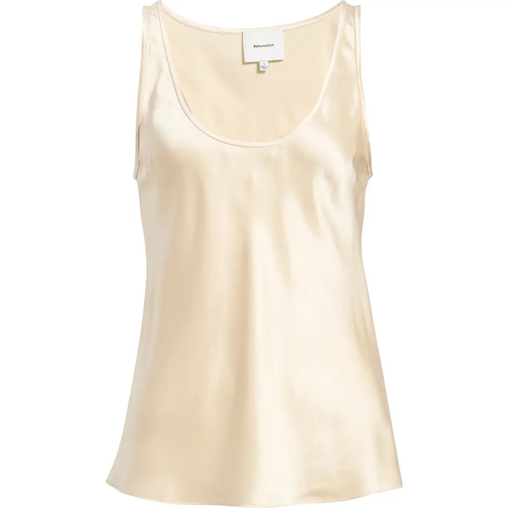 Reformation Veya Sleeveless Silk Top in Almond at Nordstrom, Size Large | Nordstrom