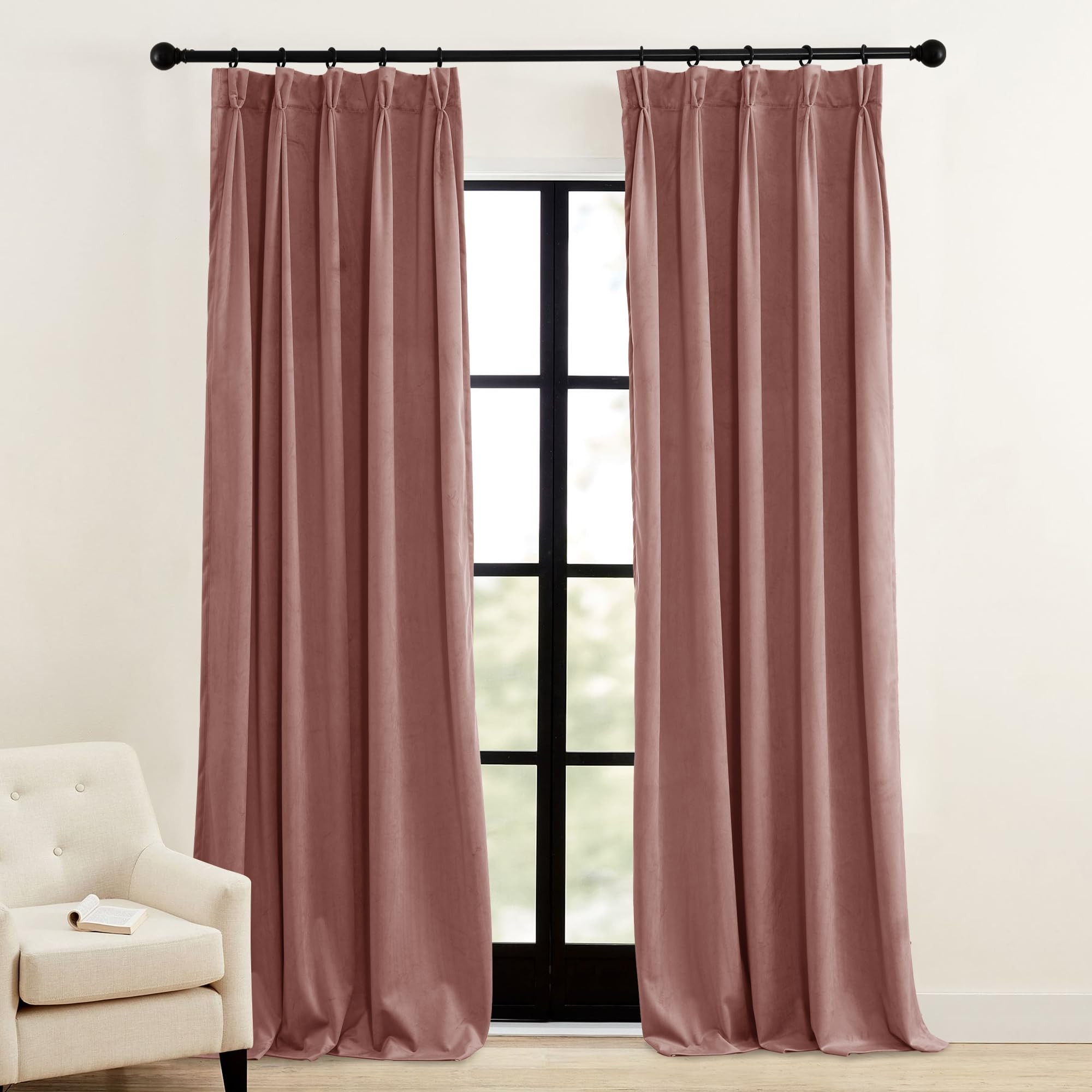RYB Home Pinch Pleated Velvet Curtains, Room Darkening Thermal Insulated Privacy Protect Pleated ... | Amazon (US)