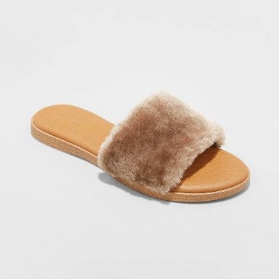 Women's Kara Faux Fur Slide Sandals - Universal Thread™ | Target