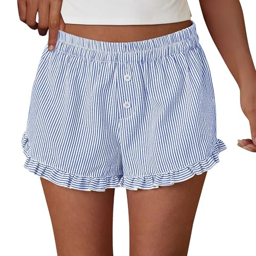 PRETTYGARDEN Womens Boxer Shorts Y2K Ruffle Pajama 2026 Summer Spring Lounge Sleep Striped Casual... | Amazon (US)