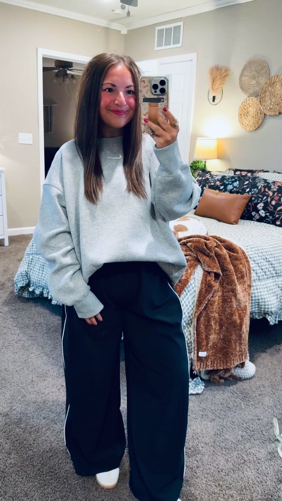 Comfy outfit of the day 🤍 This grey crewneck with wide-leg pants and sneakers is just what I want to wear on a casual fall day!

sneakers: fit true to size // wearing a kids 3.5 (linking adult size as well)
pants: fit oversized // wearing a short medium
crew: fits way oversized // wearing a large 

 #LTKootd #LTKMidsize