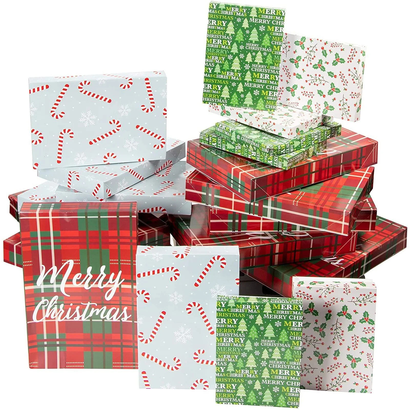 48 Pack Empty Christmas Gift Boxes with Lids for Xmas Presents Wrapping, 3 Sizes, 4 Festive Holid... | Walmart (US)