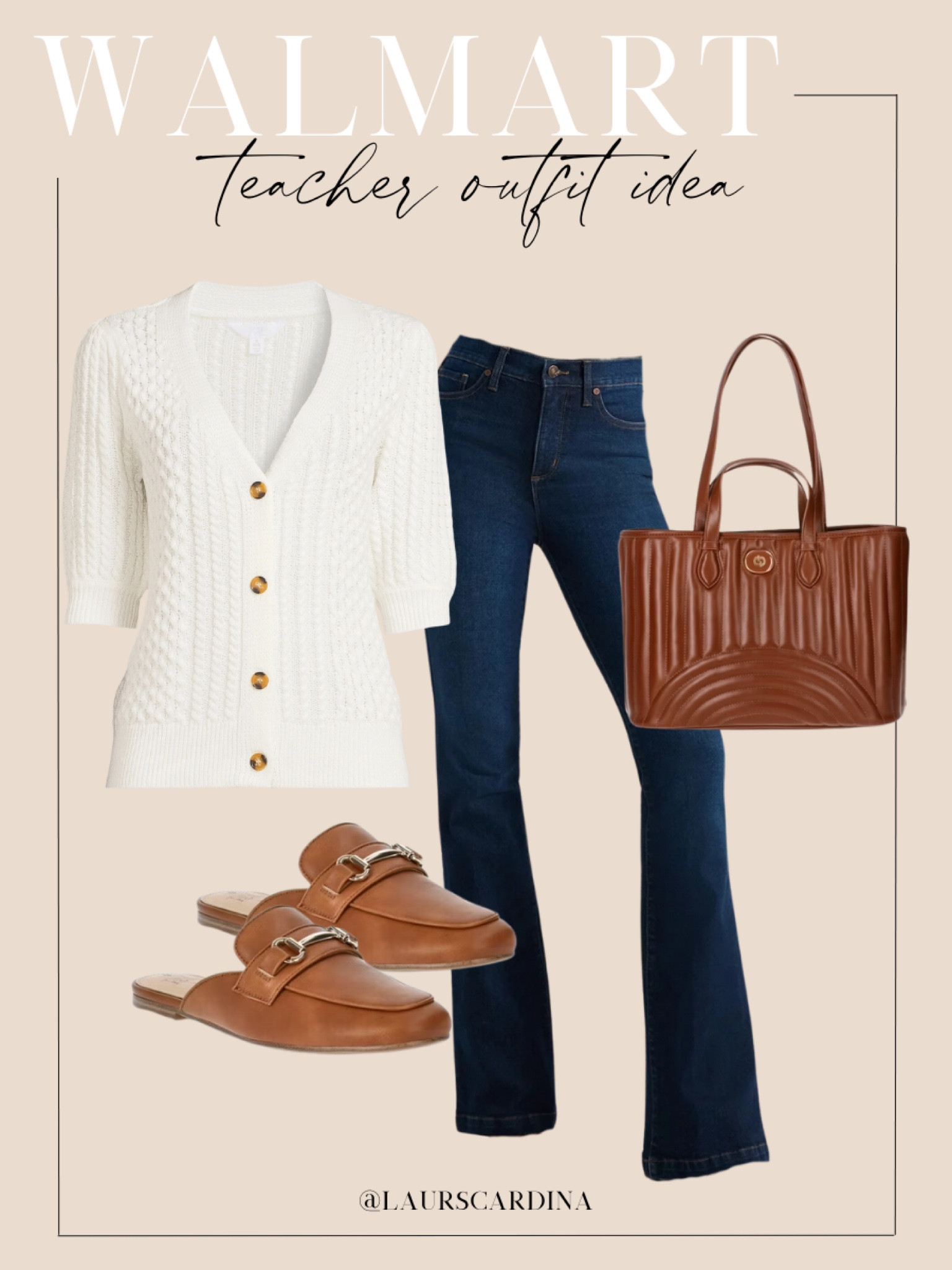 This teacher outfit idea from Walmart includes a white button up sweater, flare jeans, a brown tote, and brown slide loafers.

Ootd, teacher outfit, business casual, fall outfit, fall transition 

#LTKShoeCrush #LTKStyleTip #LTKFindsUnder50