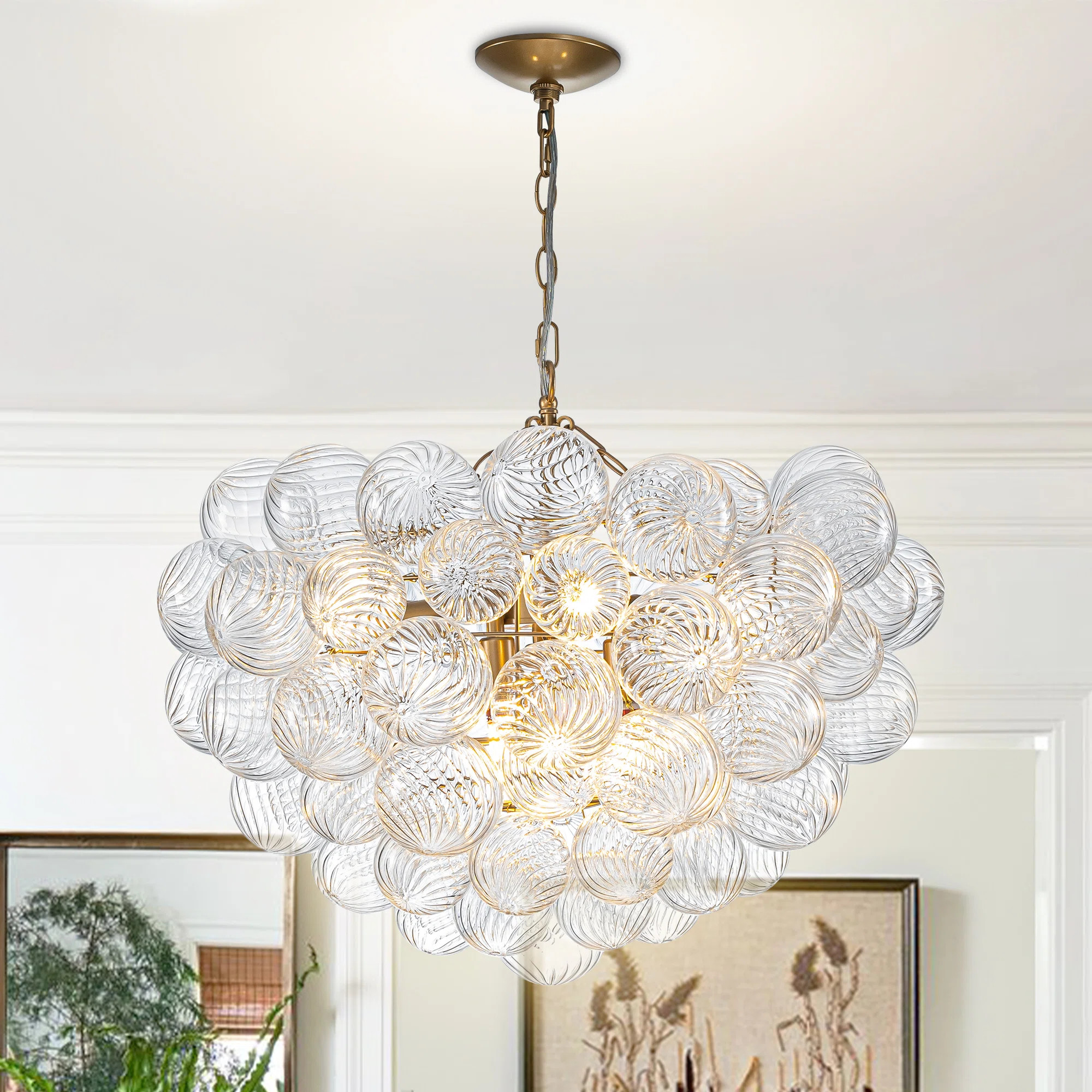 Everly Quinn 6-Light Modern Clear Ribbed Texture Glass Balls Chandelier, Dia 28" & Reviews | Wayf... | Wayfair North America