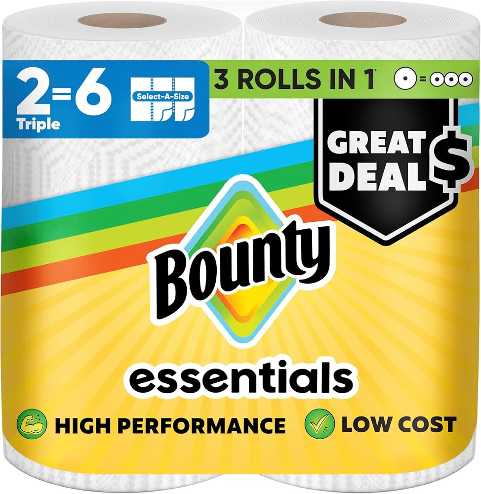 Bounty Essentials Select-A-Size Paper Towels, White, 2 Triple Rolls = 6 Regular Rolls (Packaging ... | Amazon (US)