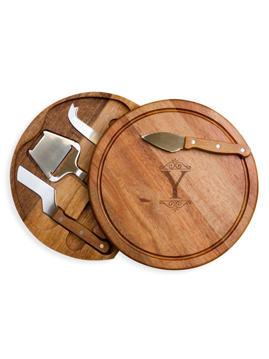 Picnic Time Monogram Circo Acacia Wood 5-Piece Cheese Board &amp; Tool Set | Saks Fifth Avenue