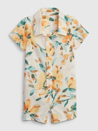 Baby Linen-Cotton Floral Shorty One-Piece | Gap (US)