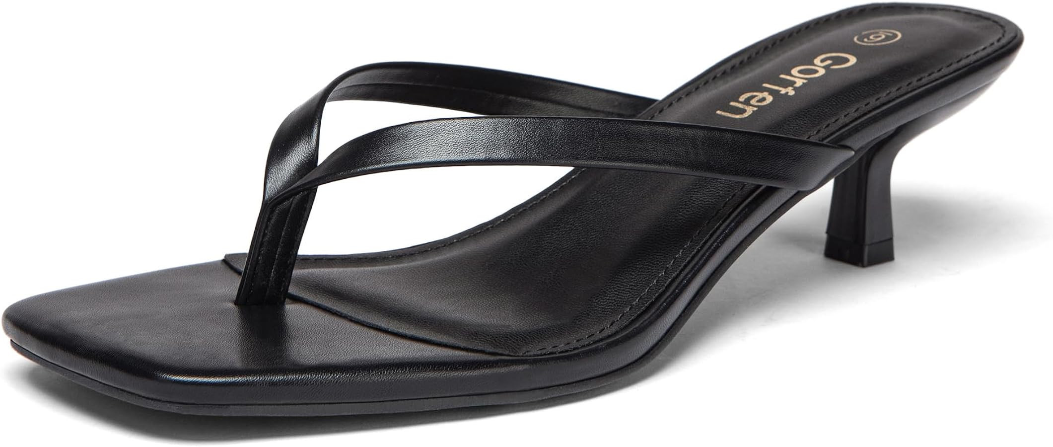 Women's Kitten Heel Sandals Square Toe Slip-On Flip Flop Heels Thong Sandals for Beach Summer | Amazon (US)