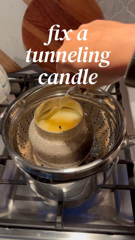 Resharing how to fix a tunneled candle - after I discovered this, I have never thrown out a half-used candle.   Comment LINK to receive a link to the $5 kit I use
.
.
My expensive capri anthro candles ALWAYS tunnel, no matter how well I follow the instructions. 
All you need is a $5 candle kit:
1. Melt your candle over a pot of boiling water (takes 30 mins depending on the candle size)
2. Take out the old wick
3. Add 3 or more wicks using the wick kit, depending on the candle size 
4. Let the candle harden and trim the ends! 
.
.
.

#happynewyear #candlehack #kitchenhacks #candles #hackideas #nye #christmasinspiration #candlehack #lifehack #tunneledcandle #hack #trick #candletrick #startfresh
#christmasdecorations #holidaycandle