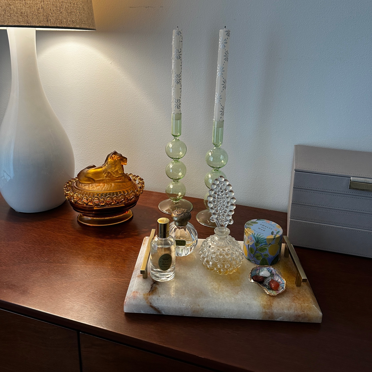 These are a few of my favorite things ✨  lamp & lion glass dish are vintage. Quartz tray is sold out - but linked all similar!

#LTKunder100 #LTKhome #LTKFind