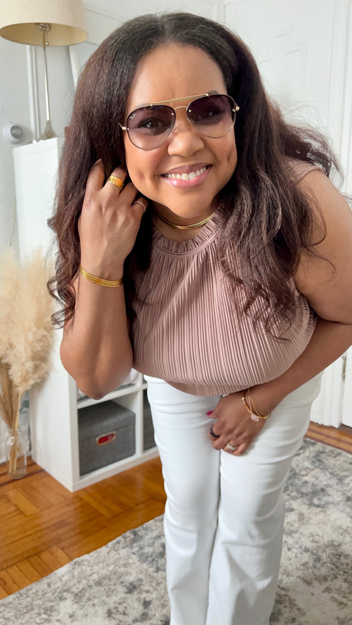 Tonight's jewelry. Herringbone necklace, diamond bracelet, gold vermeil jewelry, gold rings, aviators, aviator sunglasses, Ray Ban sunglasses, Patranila, fine jewelry, bracelet stack 

#LTKxAnthro #LTKSeasonal #LTKstyletip