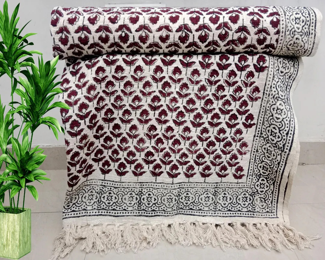 Sofa Throw Handmade Throw Handblock Print Throw Cotton Throw Blanket Sofa Room Décor Tassels Han... | Etsy (US)