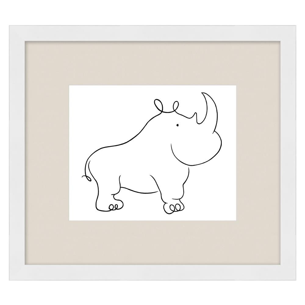 Sarabi Modern White Rhino Animals & Nature White Frame Illustration - 16x18 | Kathy Kuo Home
