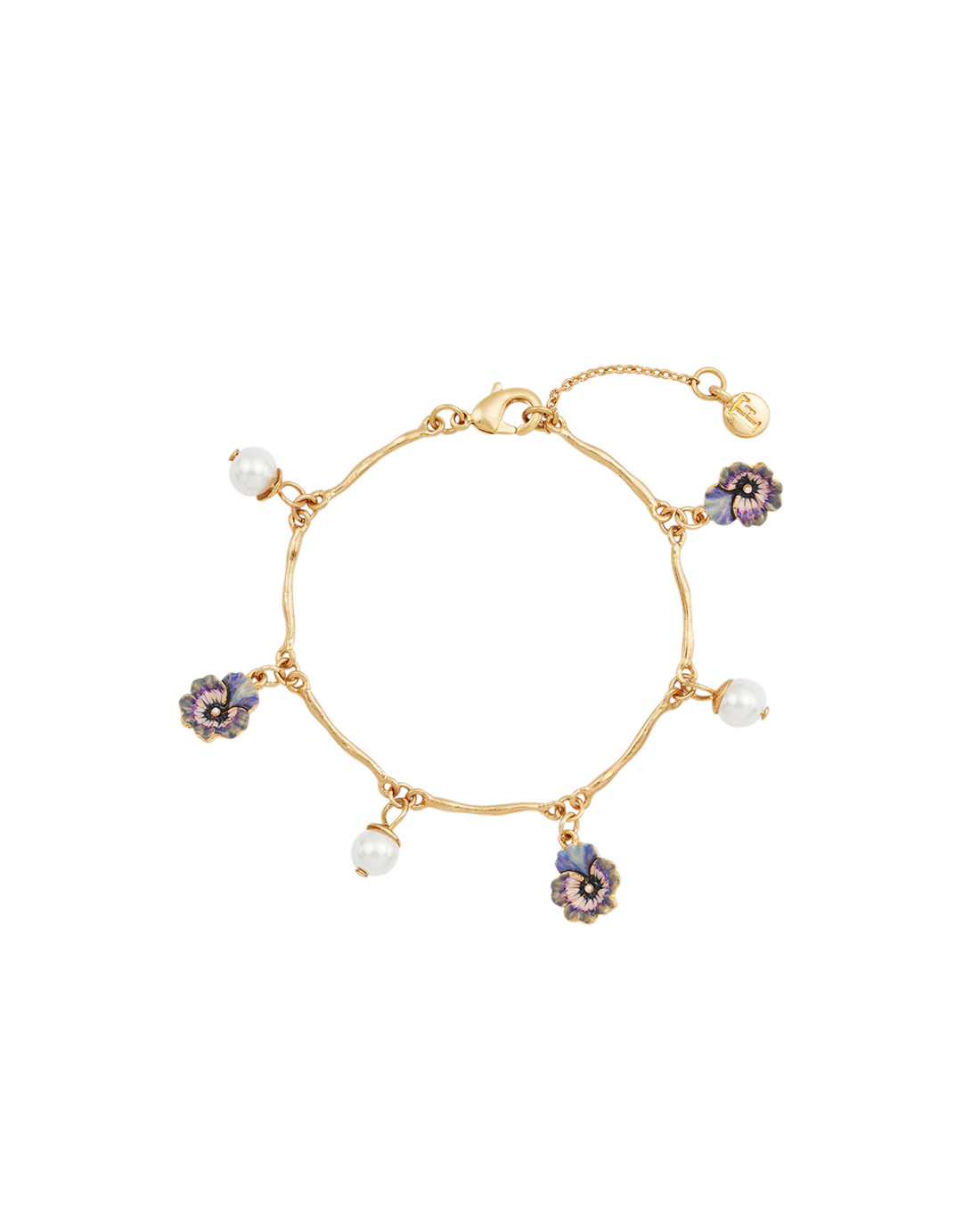 Gold Pansy & Pearl Charm Bracelet | Fable England