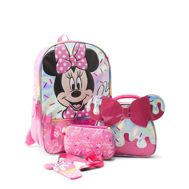 Disney Minnie Mouse Girl's 4-Piece Backpack with Lunch Bag Set, Pink - Walmart.com | Walmart (US)