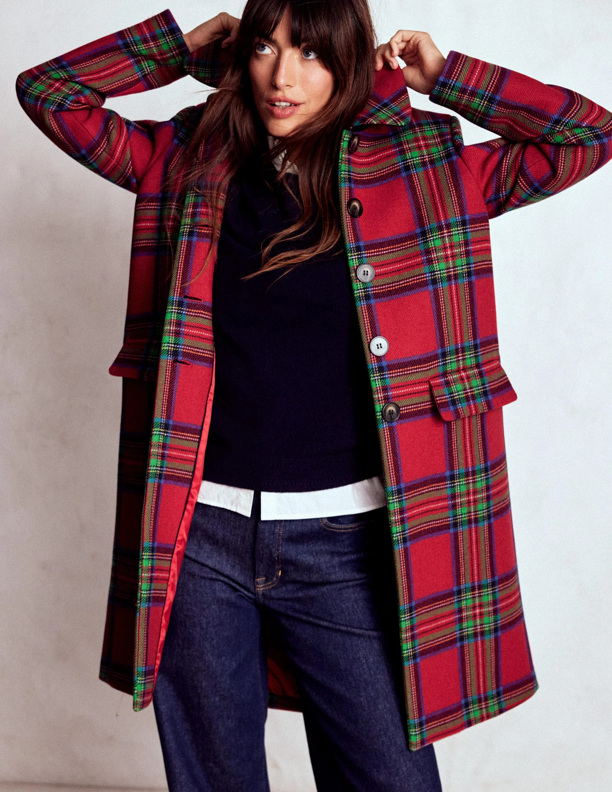Edinburgh Swing Coat-Red, Blue and Green Check | Boden UK