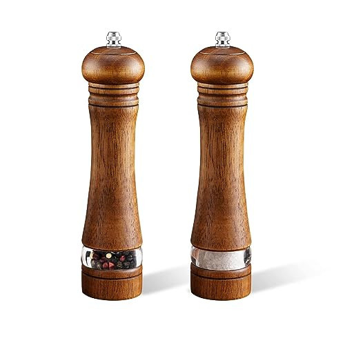 2-Piece Salt and Pepper Grinder Set, 8 Inch Wooden Salt and Pepper Mills with Adjustable Coarseness, Refillable Manual Pepper Mill Grinder for Home Cooks (Brown) | Amazon (US)