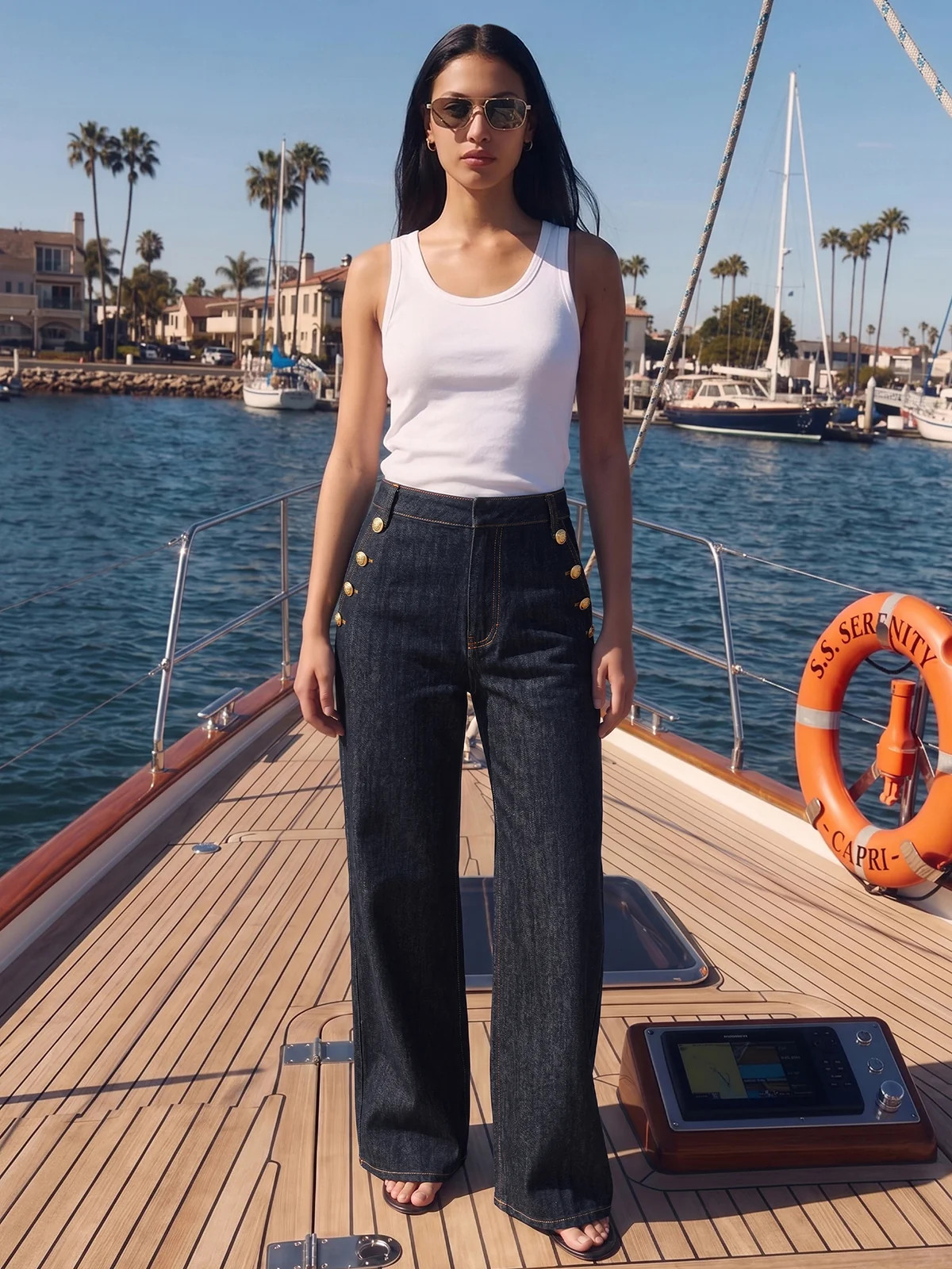 Double Row Metal Detail Denim Pants | Commense