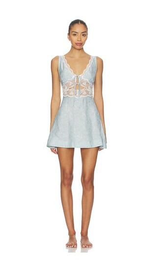 For Love & Lemons Bluebird Jacquard Mini Slip Dress in Baby Blue. - size M | Revolve Clothing (Global)