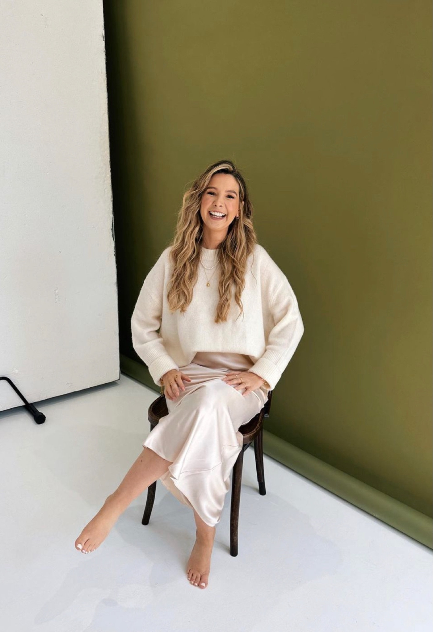 Cream sweater jumper, silk satin maxi skirt

#LTKeurope #LTKstyletip #LTKSeasonal