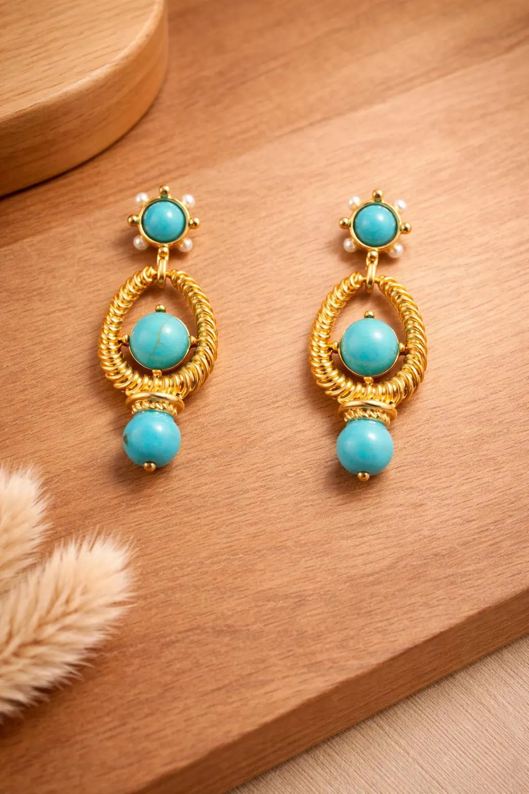 Vintage Boho Turquoise Gold Drop Earrings, Statement Jewelry | Etsy (US)