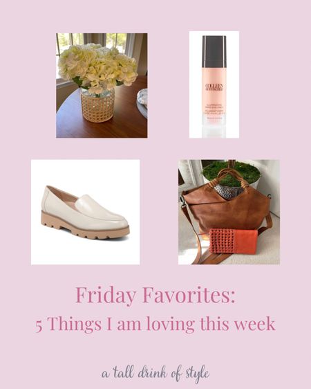 A new edition of Friday favorites. Five things I am loving this week.

Faux hydrangeas. Glass and wicker vase, Colleen Rothschild eye cream, white loafers, Latico leather purse and wallet

#LTKstyletip #LTKFind