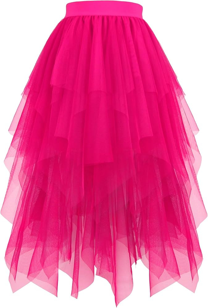 Hanpceirs Women's Tulle Skirts High Low Layered A-line Midi Skirt Irregular Tutu for Women | Amazon (US)