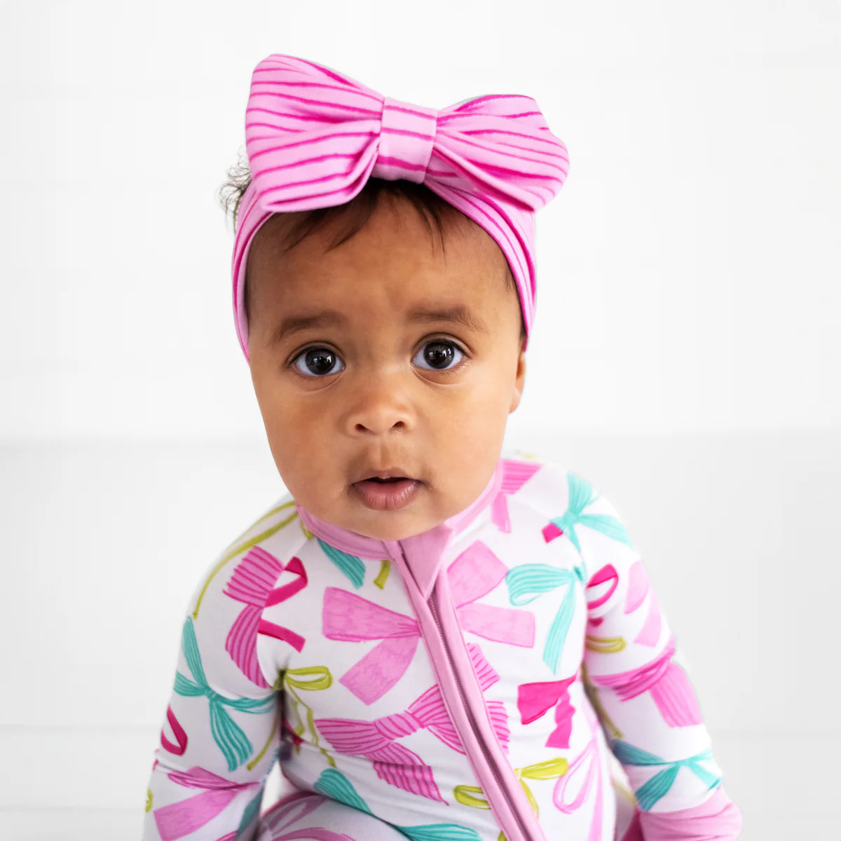 Tonal Pink Stripes Luxe Bow Headband | Little Sleepies