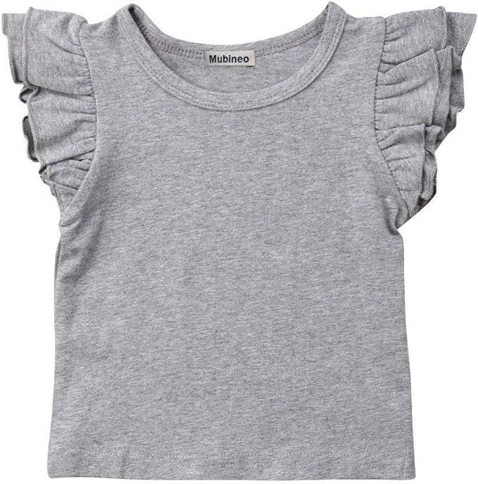 Mubineo Toddler Baby Girl Basic Plain Ruffle Sleeve Cotton T Shirts Tops Tee Clothes | Amazon (US)