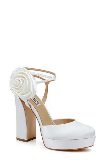 Badgley Mischka Collection Janessa Ankle Strap Platform Pump in White Satin at Nordstrom Rack, Size 8.5 | Nordstrom Rack