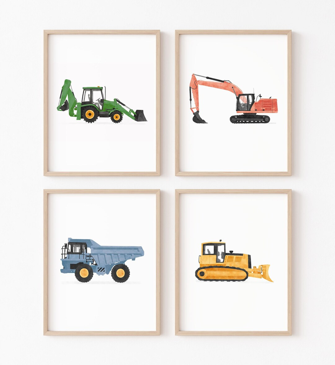 Construction Vehicle Wall Art Set of 4 Prints, Nursery Decor, PRINTABLE Boys Room Decor, Backhoe ... | Etsy (US)