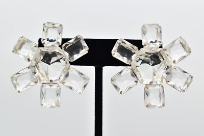 Vintage Flower Earrings Clear Lucite Crystal Prong Open Bezel Chunky NOS 80s A25 | eBay | eBay US