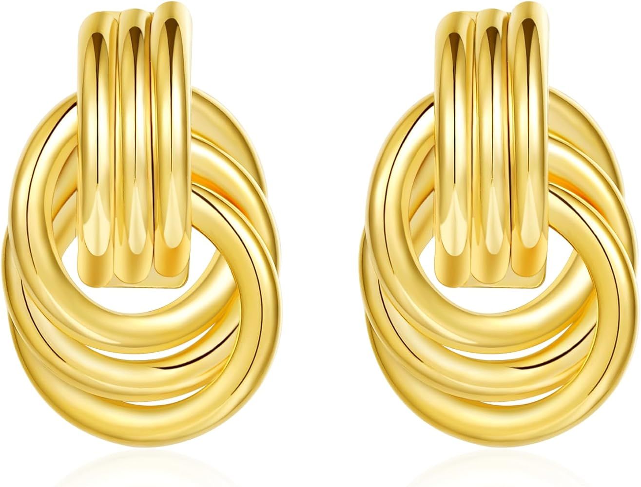 Apsvo Chunky Gold Earrings For Women, Gold Knot Geometric Dangle Earrings Trendy | Amazon (US)