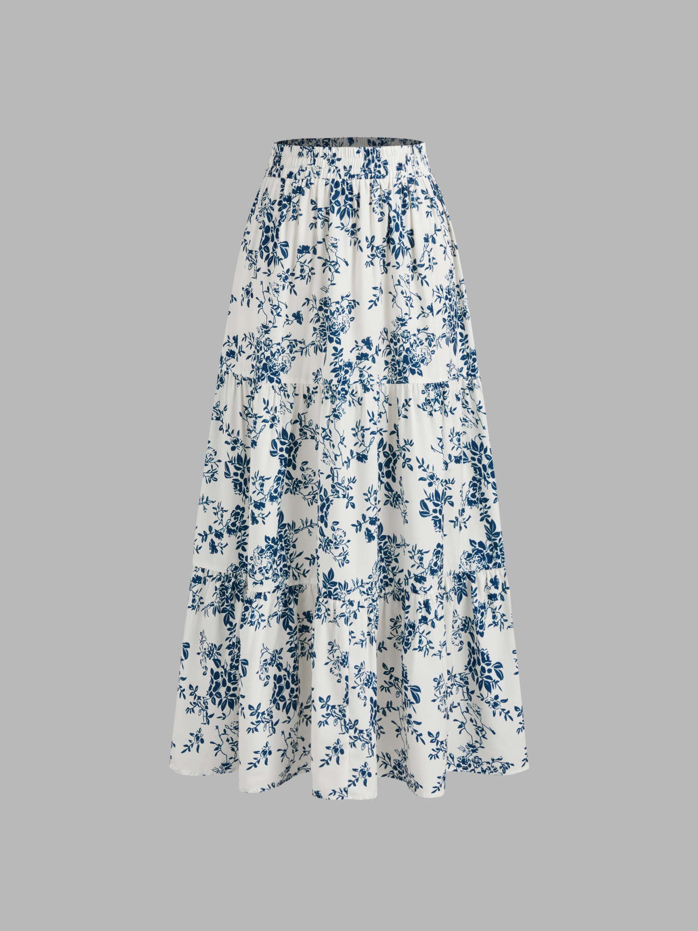 Long Skirts Woven High Rise Floral Ruffle Midi Skirt For Daily Casual Coffee Shop Vacation | Cider