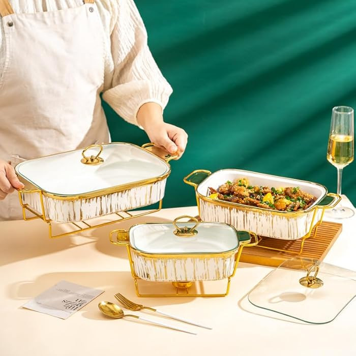 Ceramics Chafing Dish Buffet Set, 1.3/1.9/2.7QT Rectangle Stainless Steel Chafer for Catering, Ch... | Amazon (US)