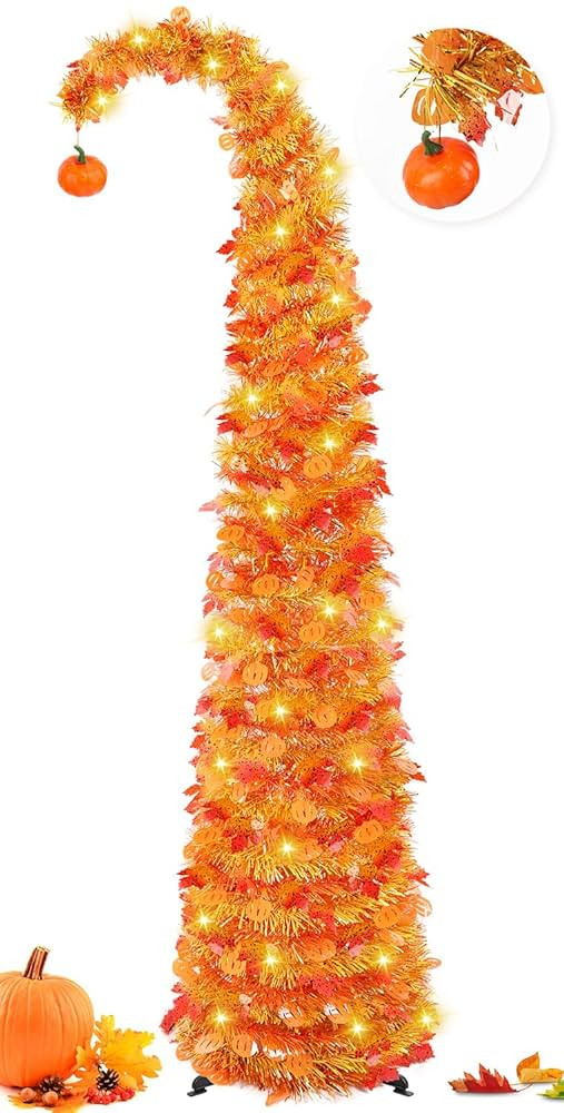 MACTING Whimsical Fall Tree with 120 LED Lights Timer Pumpkin Pop Up Collapsible Maple Leaves Tin... | Amazon (US)