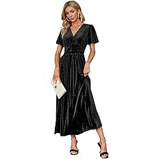 Simplee Apparel Women's Boho Floral V Neck Formal Maxi Ruffle Dress Long Flowy Bridesmaid Wedding... | Amazon (US)