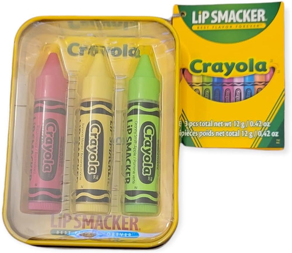 Lip Smacker Crayola Crayon 3-Piece Lip Balm Tin Razzmatzz, Banana Mania, and Granny Smith Apple | Amazon (US)