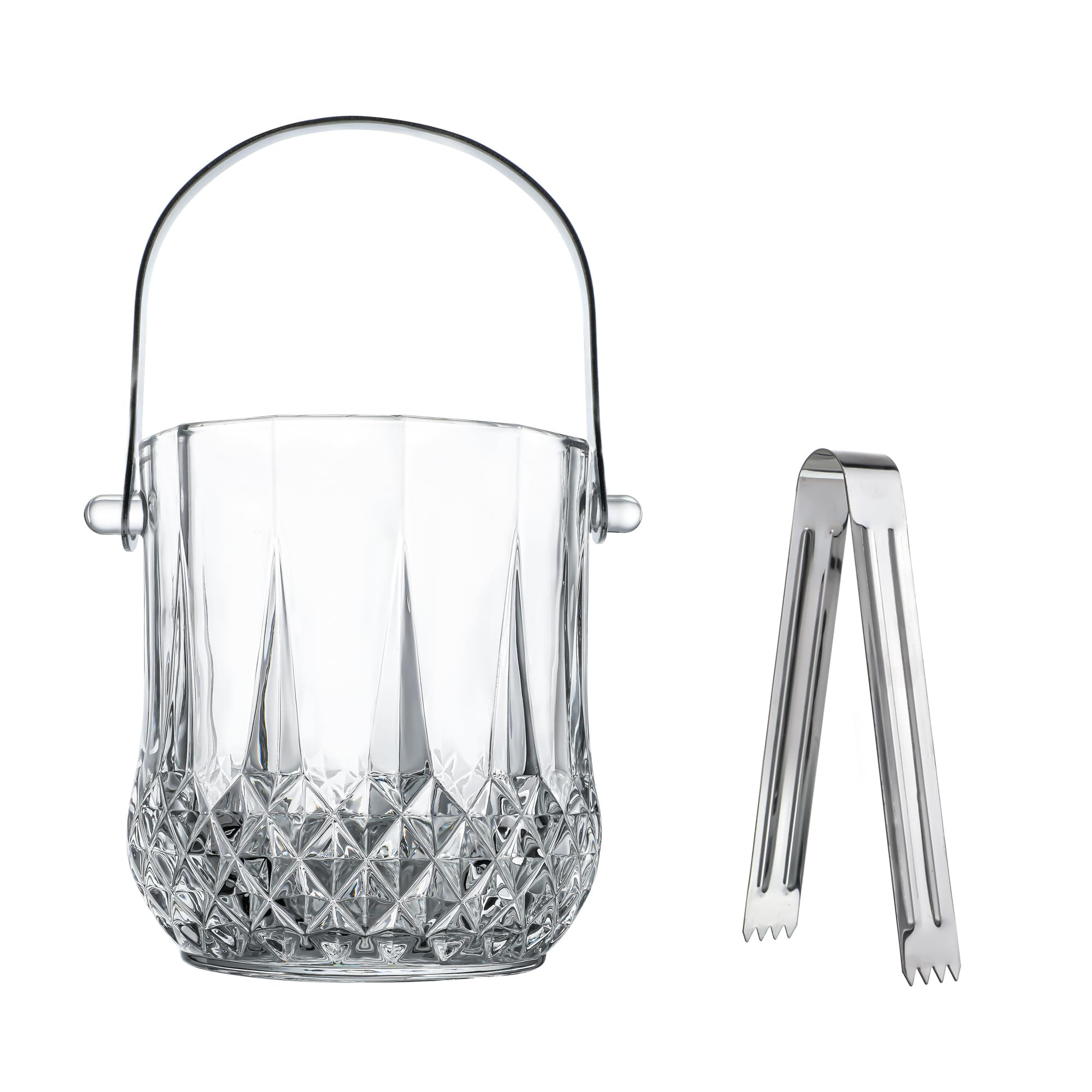 Glass Ice Bucket with Handle and Ice Tong Holds 37oz of Ice Clear Crystal Ice Buckets for Cocktai... | Amazon (US)