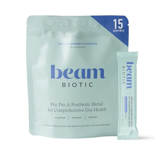 Beam Biotic Probiotics for Women – Gut Health & Digestive Health Powder with Pre, Pro & Postbiotics + Glutathione, Daily Probiotic Drink for Bloating Relief & Gut Balance, 15 Servings, Blue Raspberry | Amazon (US)